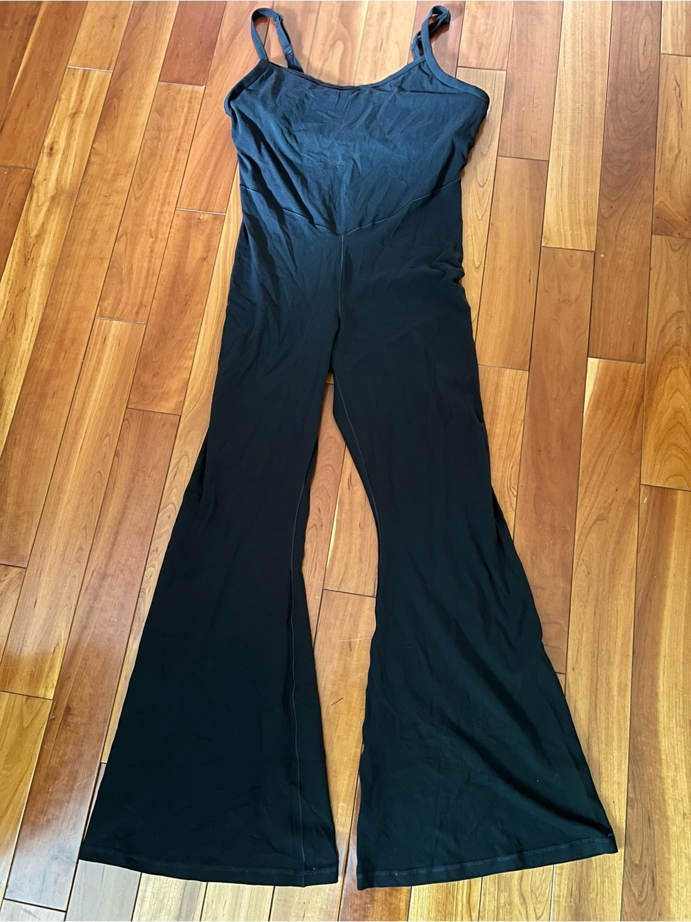 Aerie ae Black Scoop Neck Jumpsuit Sleek Flared Leg wide xl sporty athleisure co - Picture 2 of 8